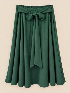 Green Tie-Waist A-Line Skirt
